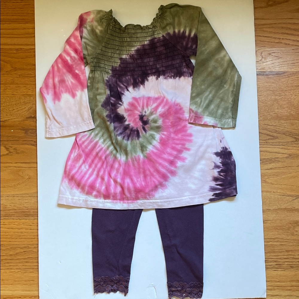 Flapdoodles Size 3 Girls Tie Dye Dress with Leggings